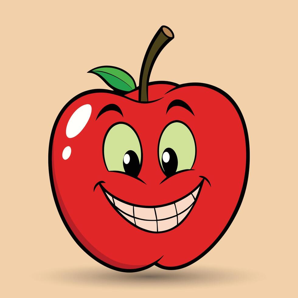 lächelnd Apfel mit Augen süß komisch Apfel Obst Karikatur Stil Vektor Design Illustration