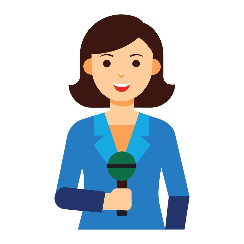 ClipArt funktioner en professionell kvinna reporter innehav en mikrofon vektor