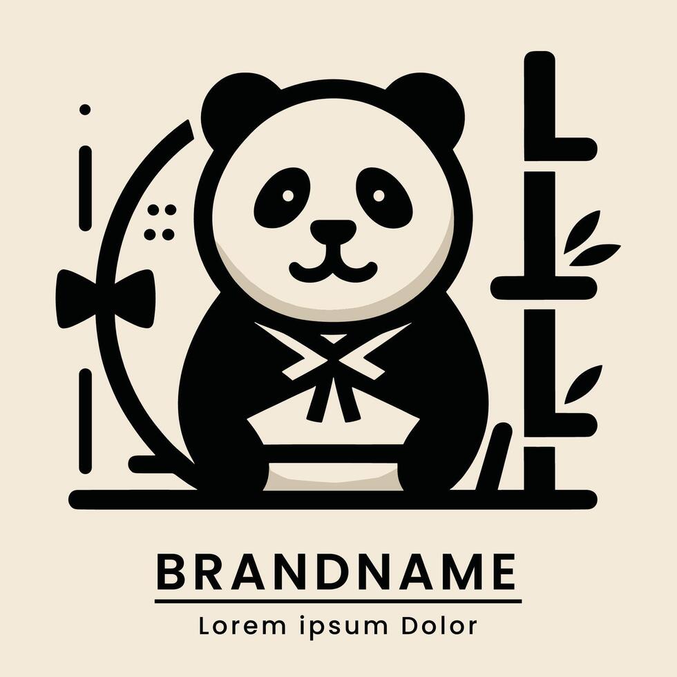 söt panda logotyp design ha på sig traditionell kostym klassisk modern vektor