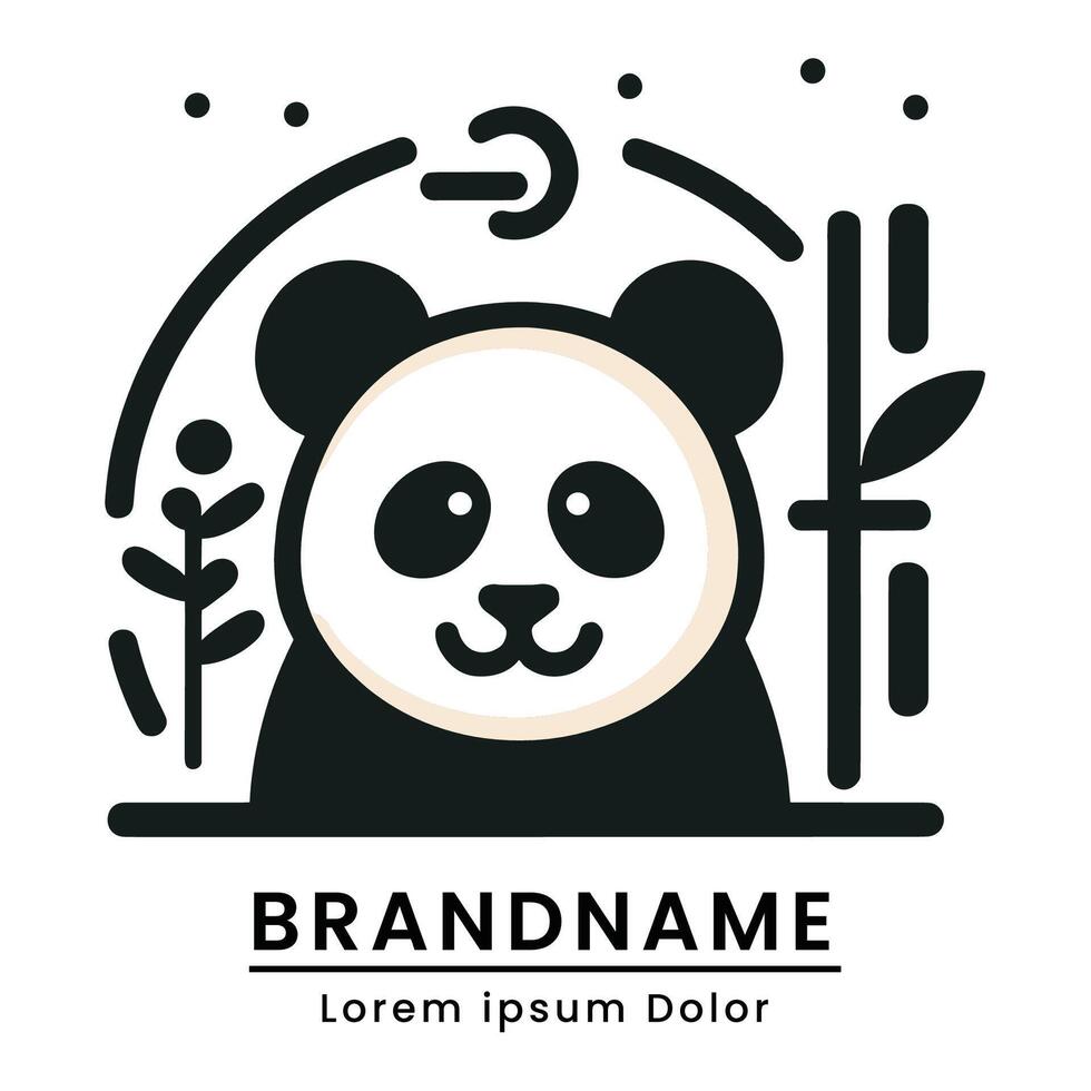 panda leende logotyp design söt enkel och fast vektor