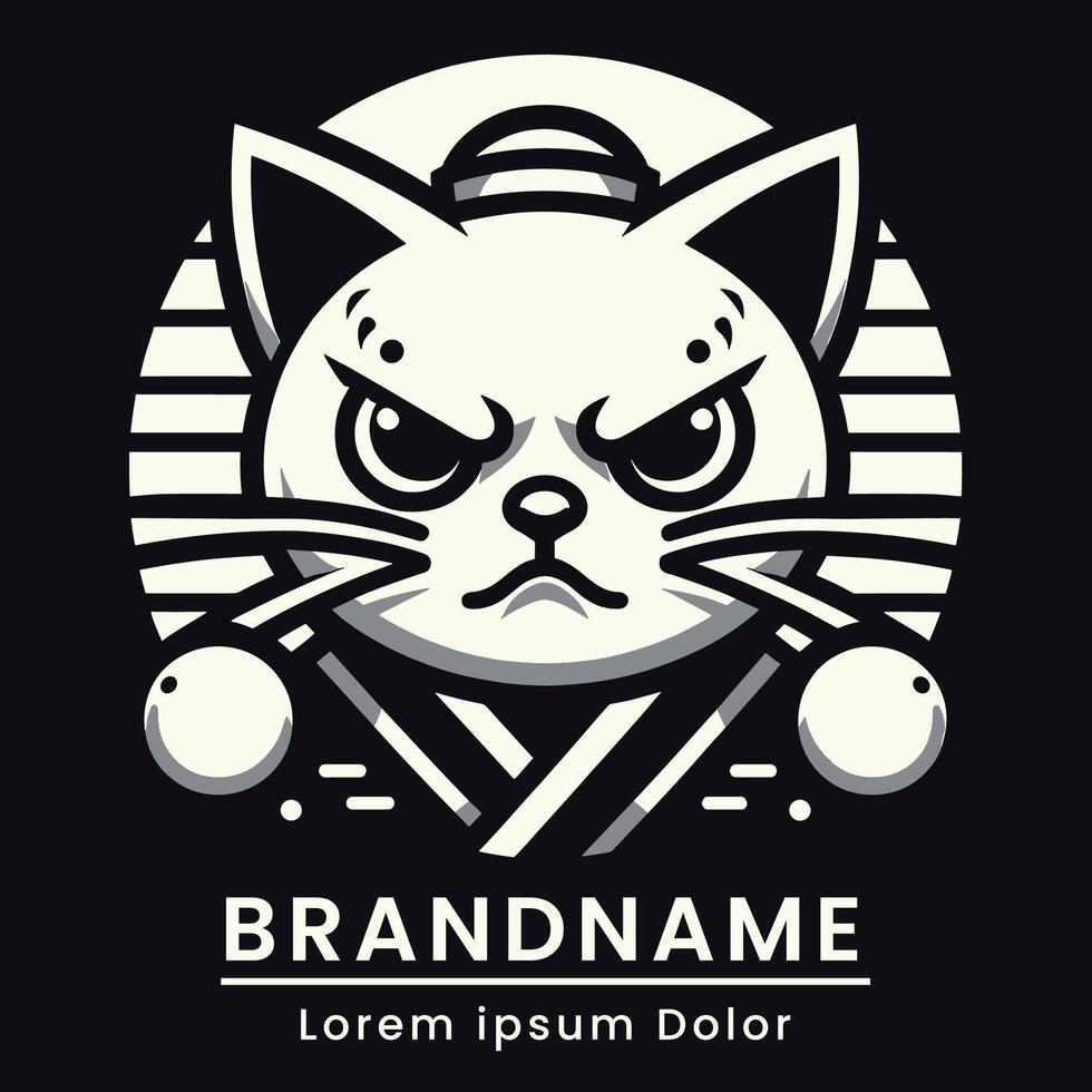 wütend Katze Kopf Logo tragen Kimono einfach und eben japanisch Stil süß Weiß Logo zum branding vektor