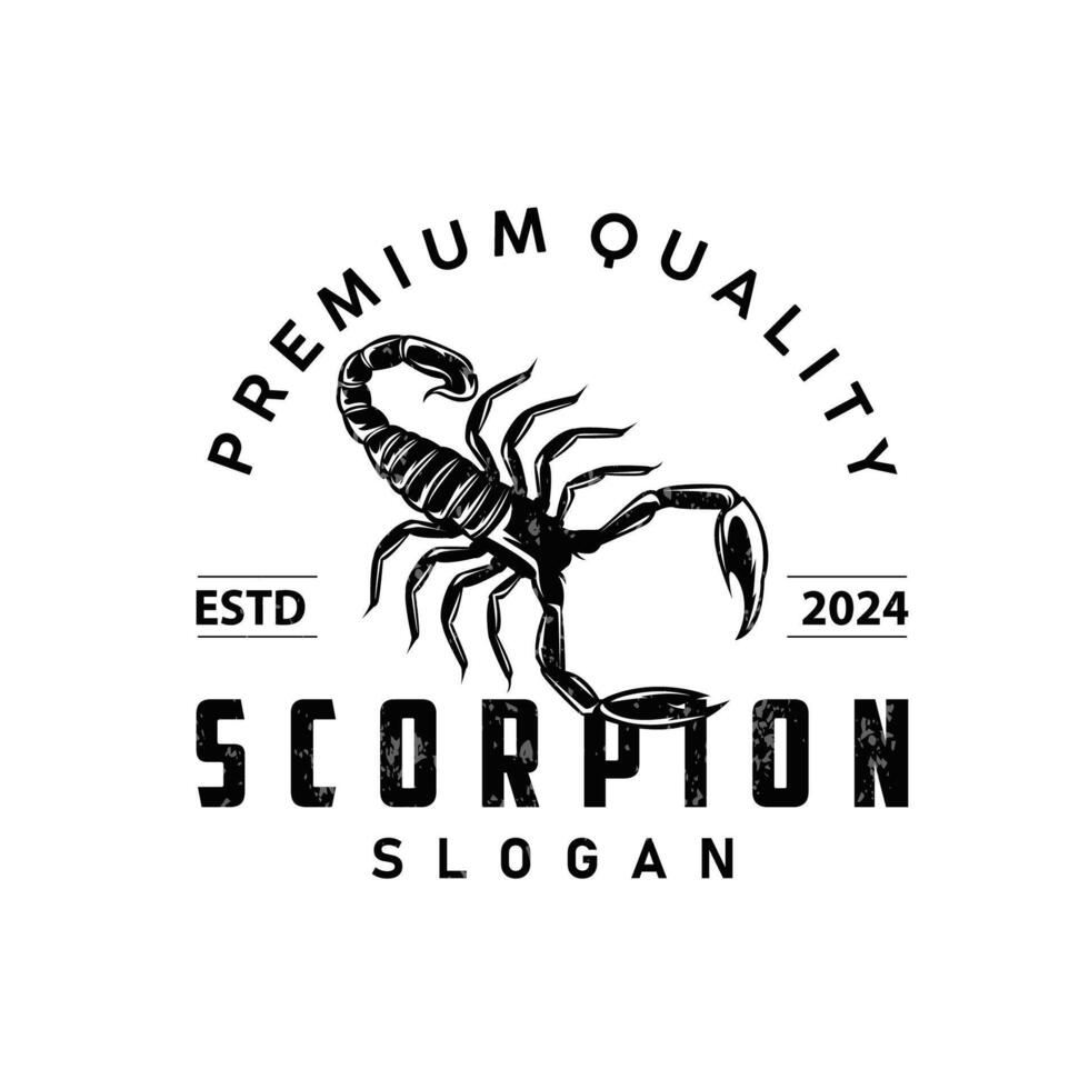 scorpion logotyp identitet design årgång retro enkel svart silhuett mall giftig skog djur- vektor