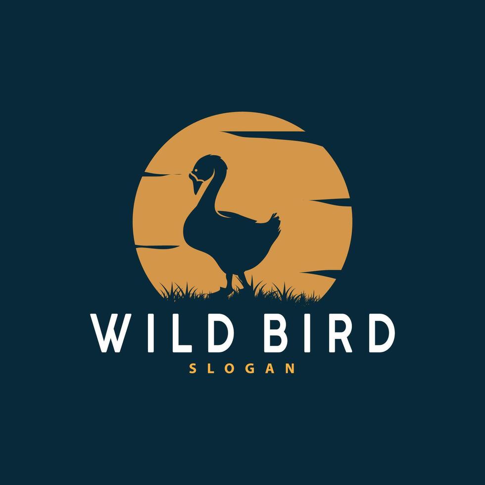 Storch Vogel Logo, Reiher, Gras, und Fluss Design, Vektor einfach Vorlage Illustration