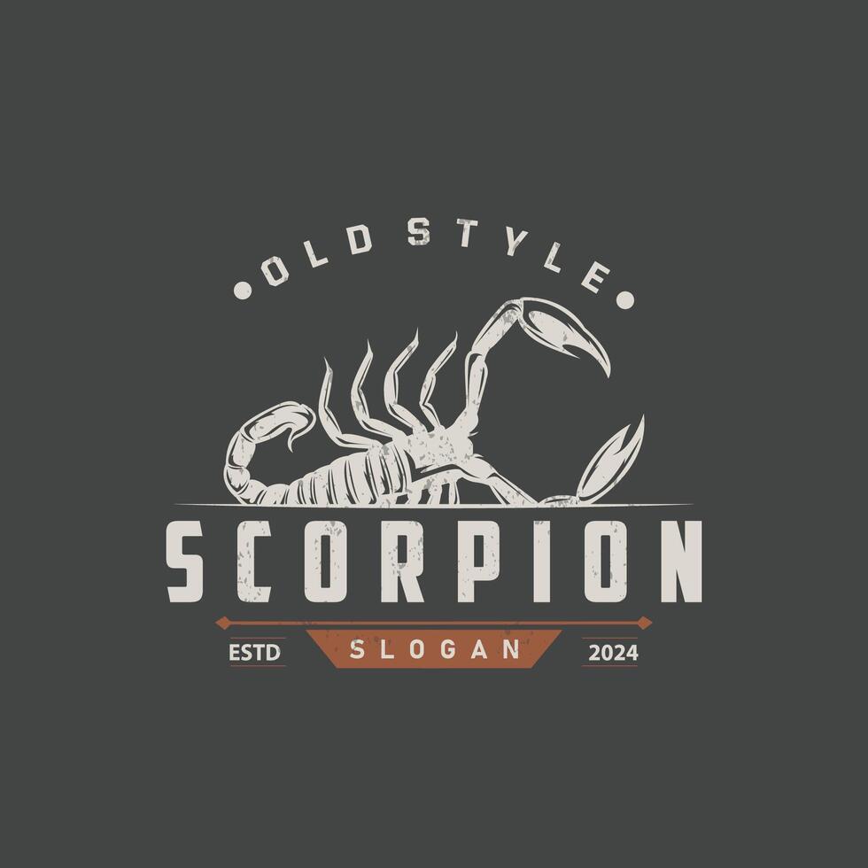 scorpion logotyp identitet design årgång retro enkel svart silhuett mall giftig skog djur- vektor