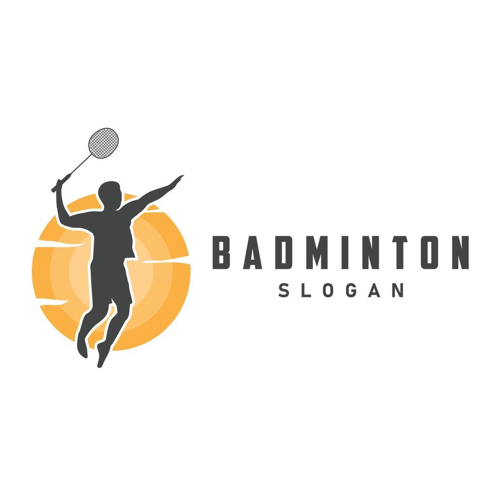badminton logotyp vektor svart silhuett badminton sport spelare årgång minimalistisk racket och fjäderboll design illustration mall