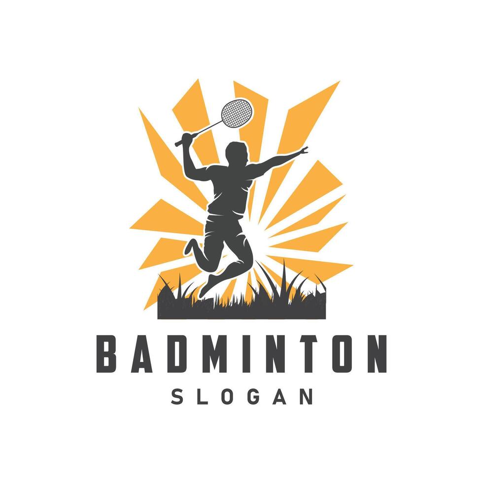 badminton logotyp vektor svart silhuett badminton sport spelare årgång minimalistisk racket och fjäderboll design illustration mall