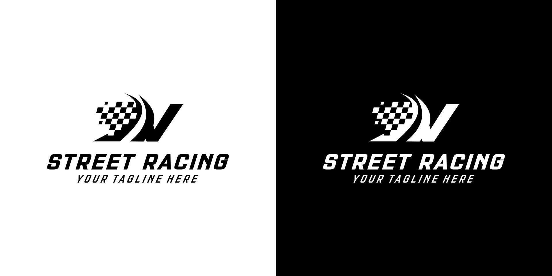 Brief v mit Rennen Flagge Symbol auf schwarz und Weiß Hintergrund, Rennen, Automobil, Straße Logo vektor