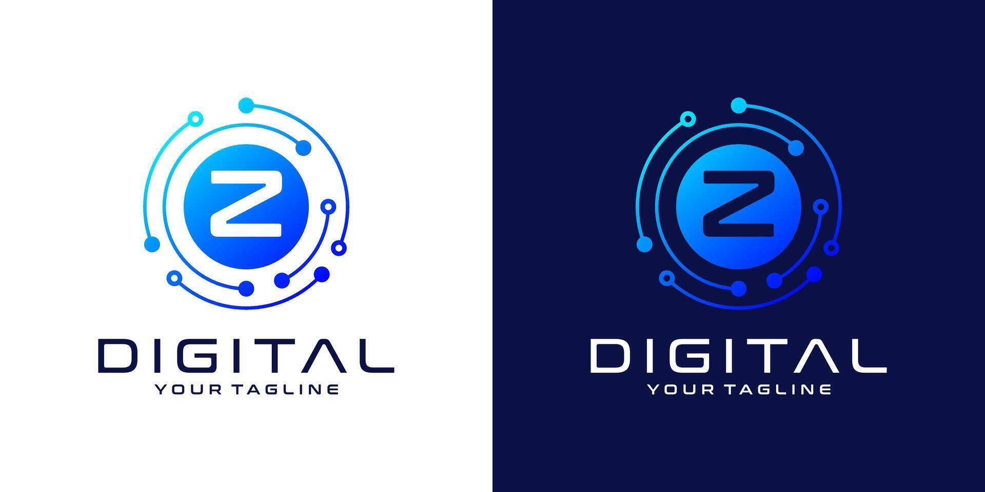 brev z logotyp design mall, abstrakt punkt förbindelse teknologi, digital, data och cirkel krets teknologi vektor