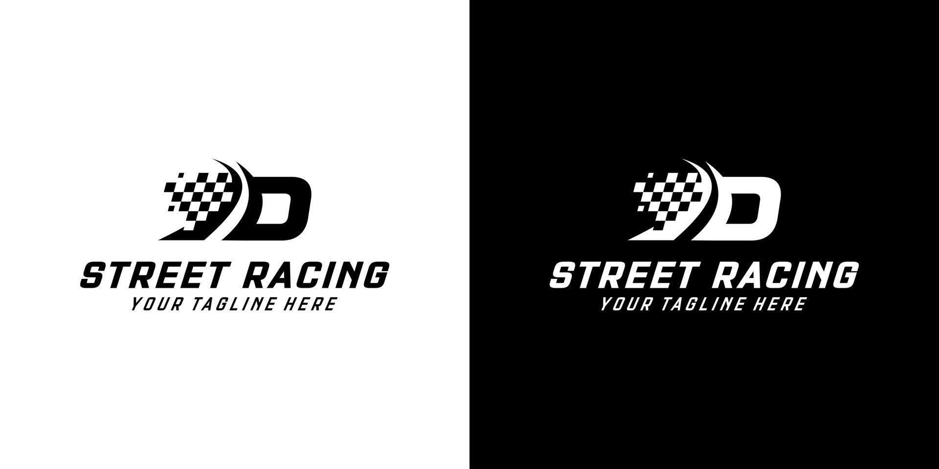 Brief d mit Rennen Flagge Symbol auf schwarz und Weiß Hintergrund, Rennen, Automobil, Straße Logo vektor