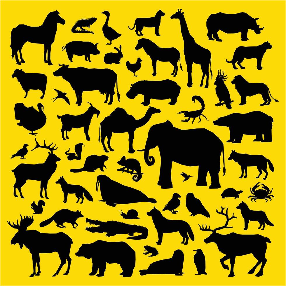 wild Tiere Silhouetten einstellen auf Gelb Hintergrund vektor