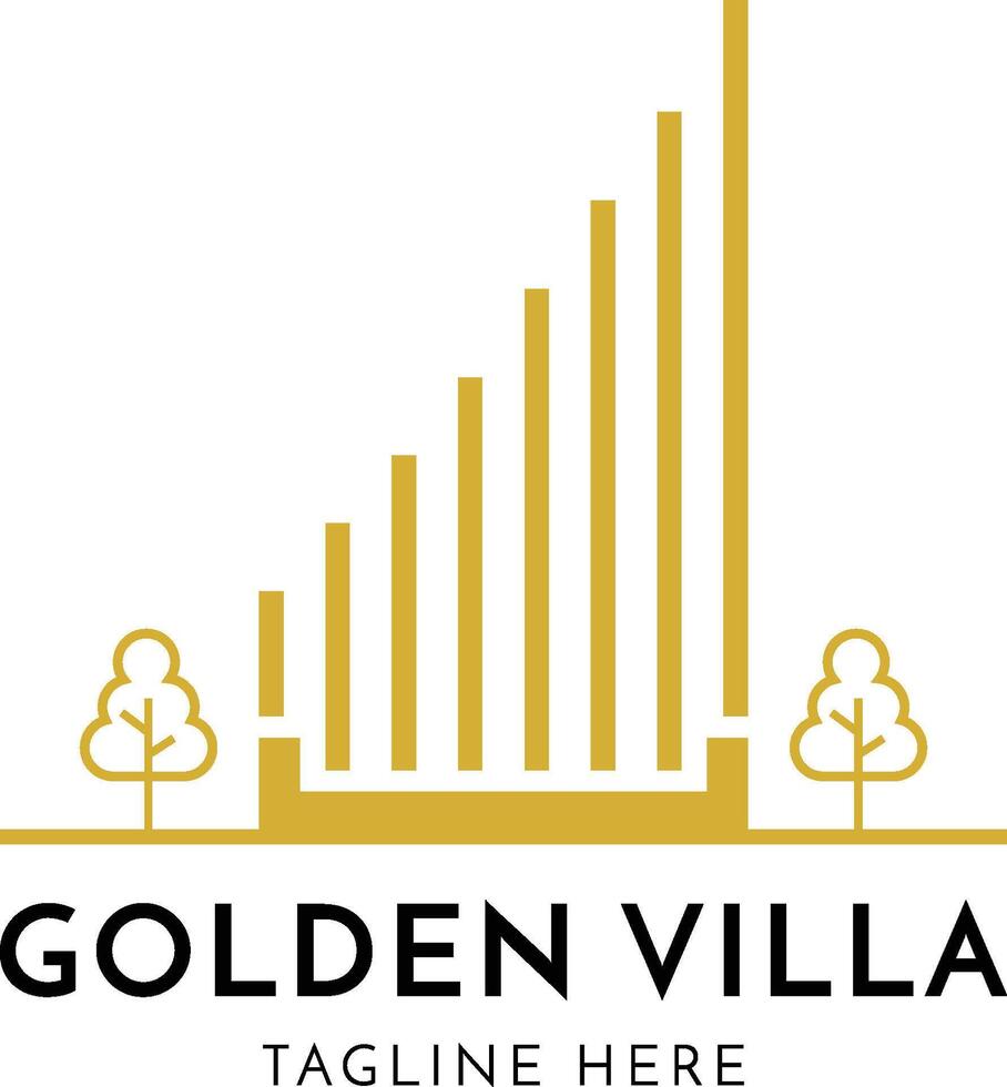 golden Stadt Konstruktion und echt Nachlass Gebäude Logo Vorlage Design vektor