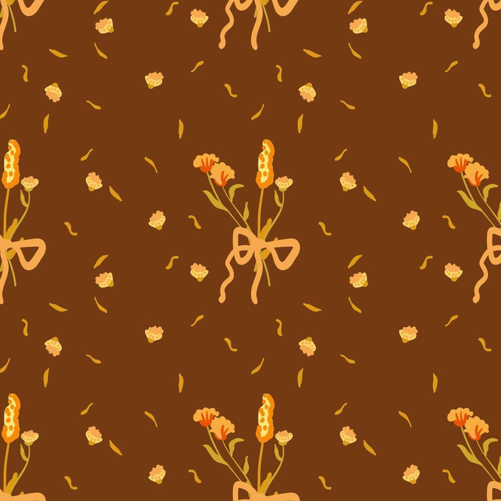 gyllene sömlös mönster med vild blommor. höst blommig bakgrund i retro stil. dekorerad bakgrund för tapet och tyg med en bukett. för säng Linné, tyg och Kläder. vektor