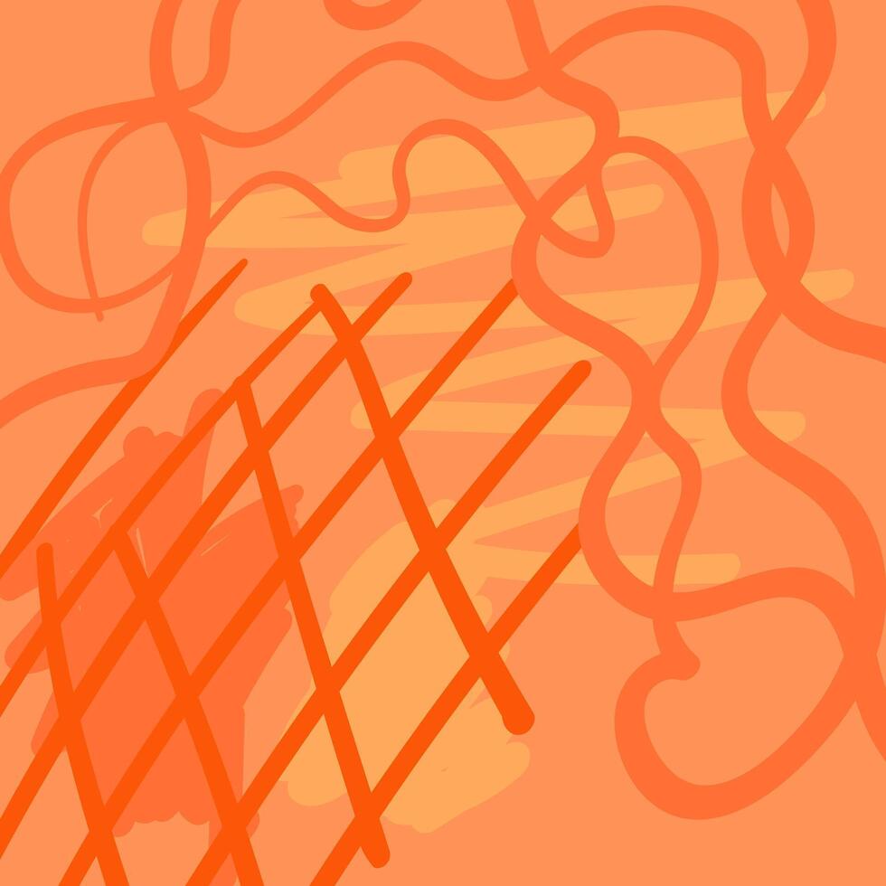 Spaß Orange Muster Hintergrund mit Tinte Linien und Streifen. abstrakt einfarbig Formen und Flecken. modern Vorlage zum Broschüre Startseite Design. Hand Zeichnung vektor