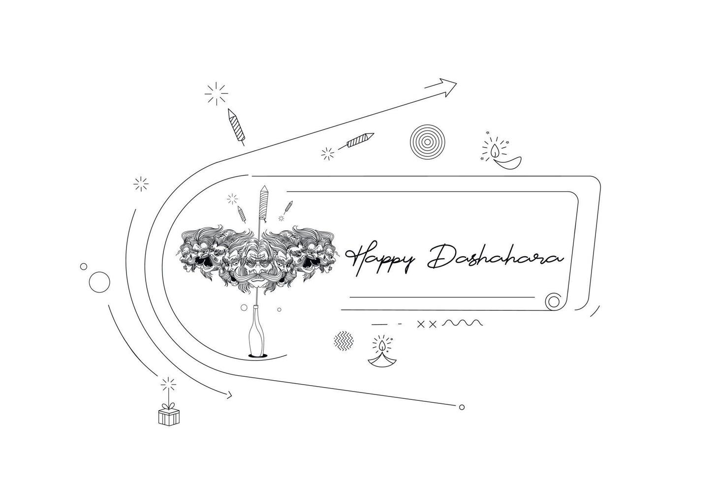 abstrakte Raketenkracher in einem Topf mit ravana zehn Köpfen mit Text happy dussehra - Poster-Banner-Vektor-Design. vektor