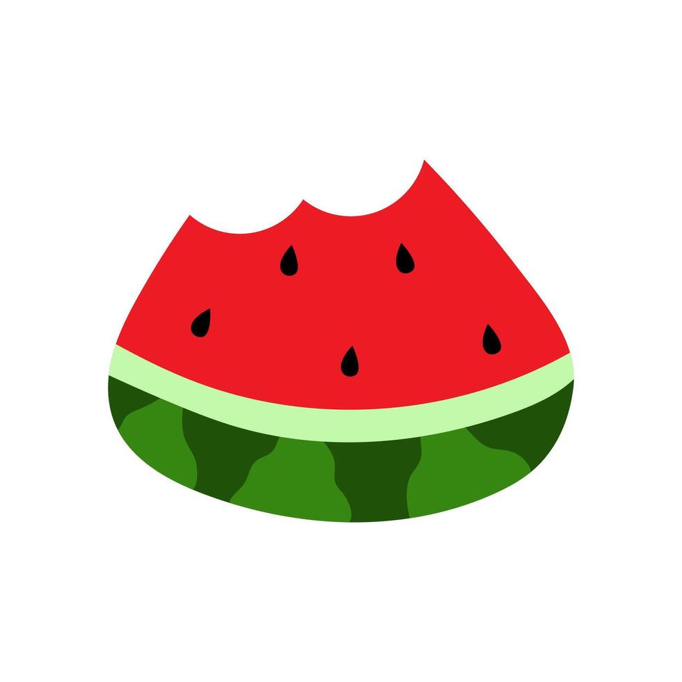 sommar vattenmelon skiva, med en bita. vattenmelon söt tecknad serie illustration frukt vektor design hand dragen