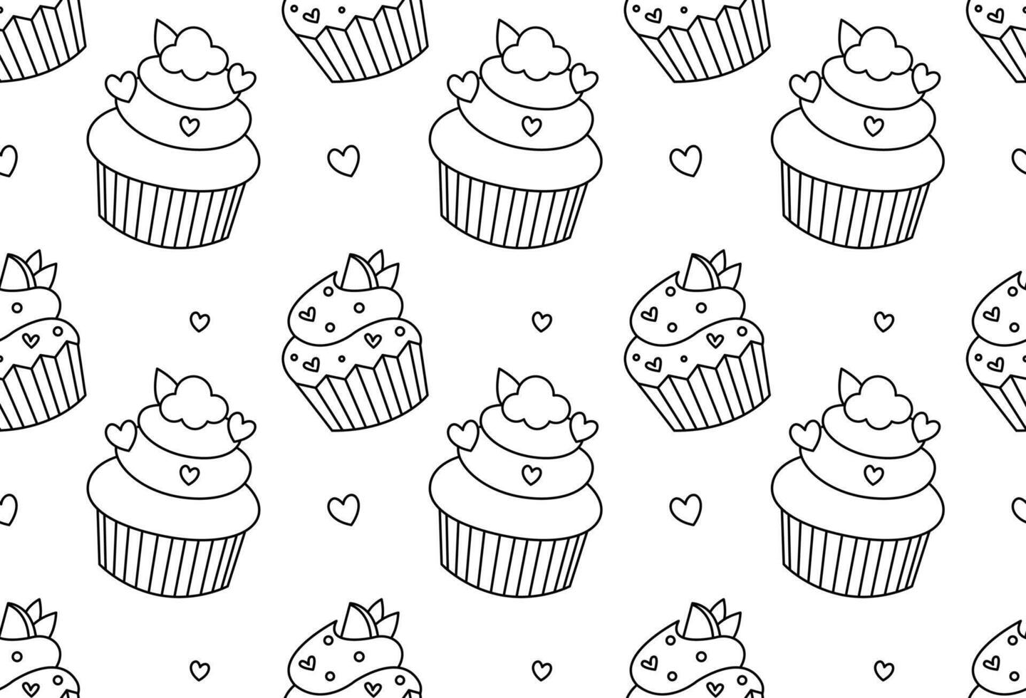 Cupcakes nahtlos Muster. Nachspeisen und Süßigkeiten im Gekritzel Stil vektor