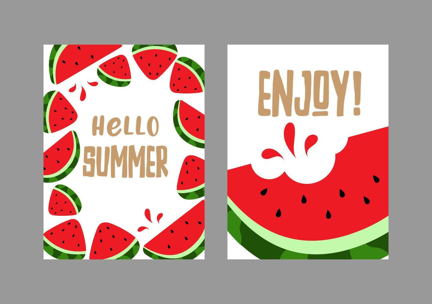 vattenmelon vykort uppsättning. söt sommar vektor illustration.