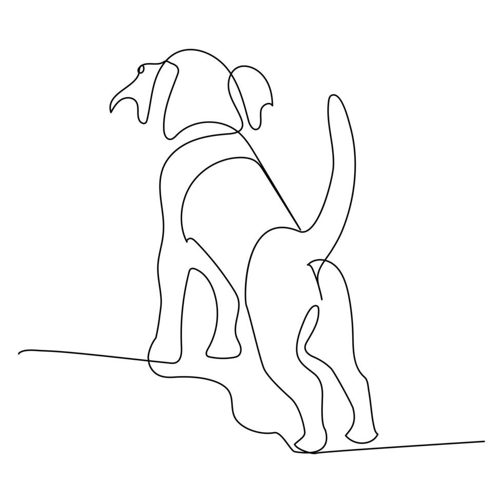 kontinuerlig ett linje hund teckning ut linje vektor illustration design