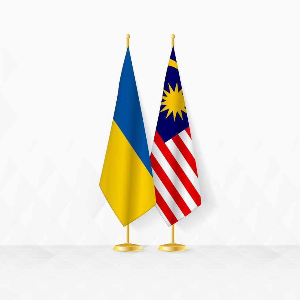 ukraina och malaysia flaggor på flagga stå, illustration för diplomati och Övrig möte mellan ukraina och malaysia. vektor