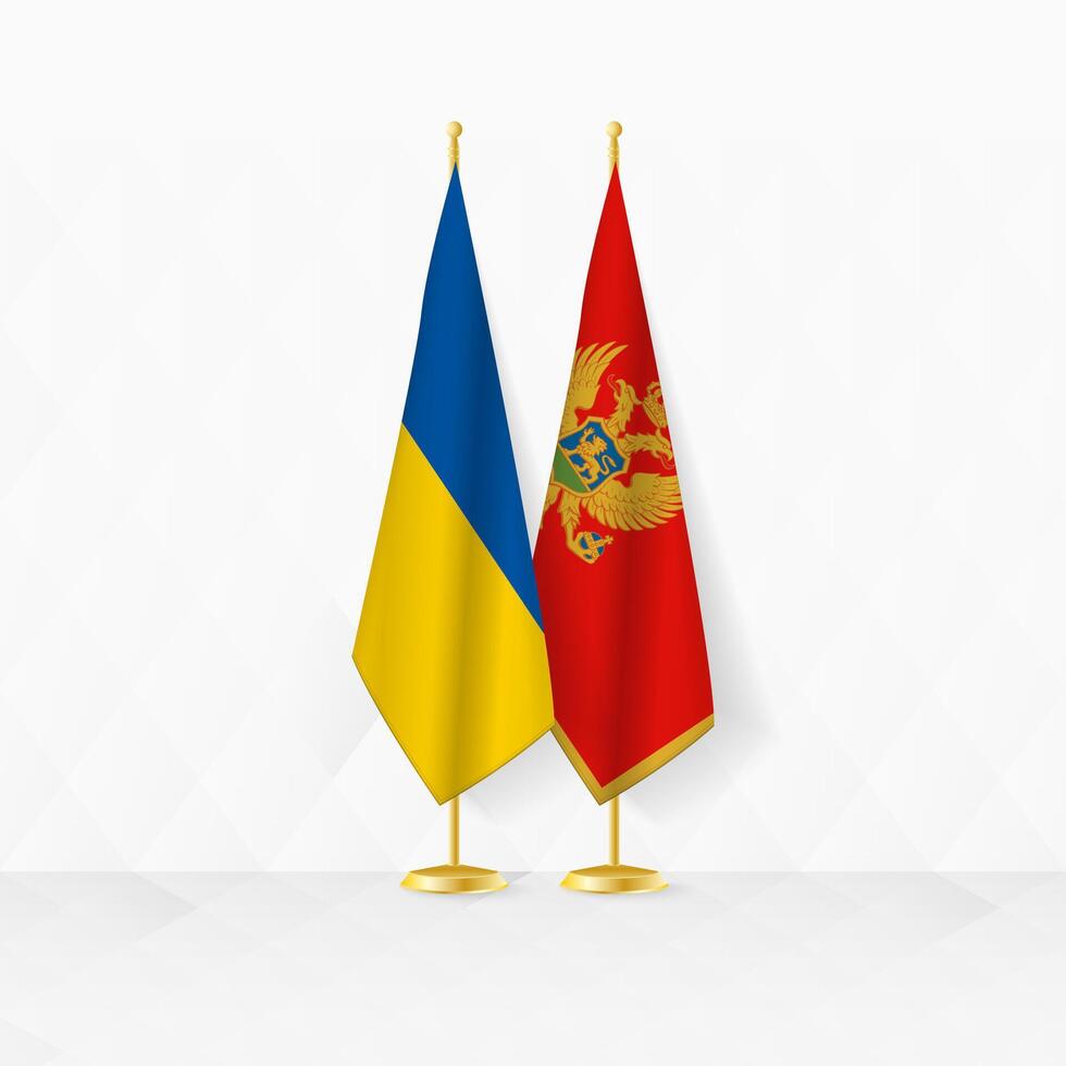 Ukraine und Montenegro Flaggen auf Flagge Stand, Illustration zum Diplomatie und andere Treffen zwischen Ukraine und Montenegro. vektor