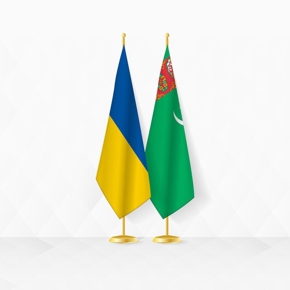 ukraina och turkmenistan flaggor på flagga stå, illustration för diplomati och Övrig möte mellan ukraina och turkmenistan. vektor