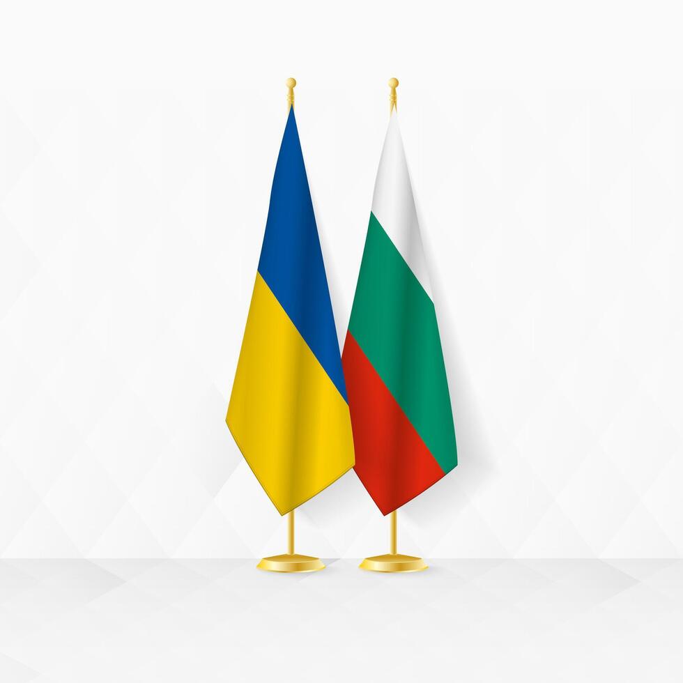 ukraina och bulgarien flaggor på flagga stå, illustration för diplomati och Övrig möte mellan ukraina och bulgarien. vektor