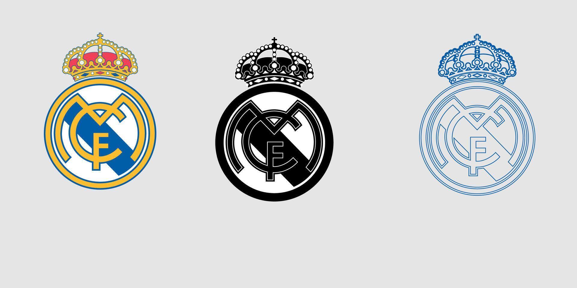 verklig madrid logotyp symbol svart och vit design Spanien fotboll vektor europeisk länder fotboll lag illustration