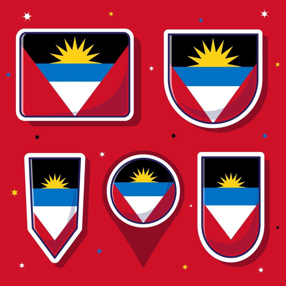 eben Karikatur Vektor Illustration von Antigua und Barbuda National Flagge mit viele Formen Innerhalb