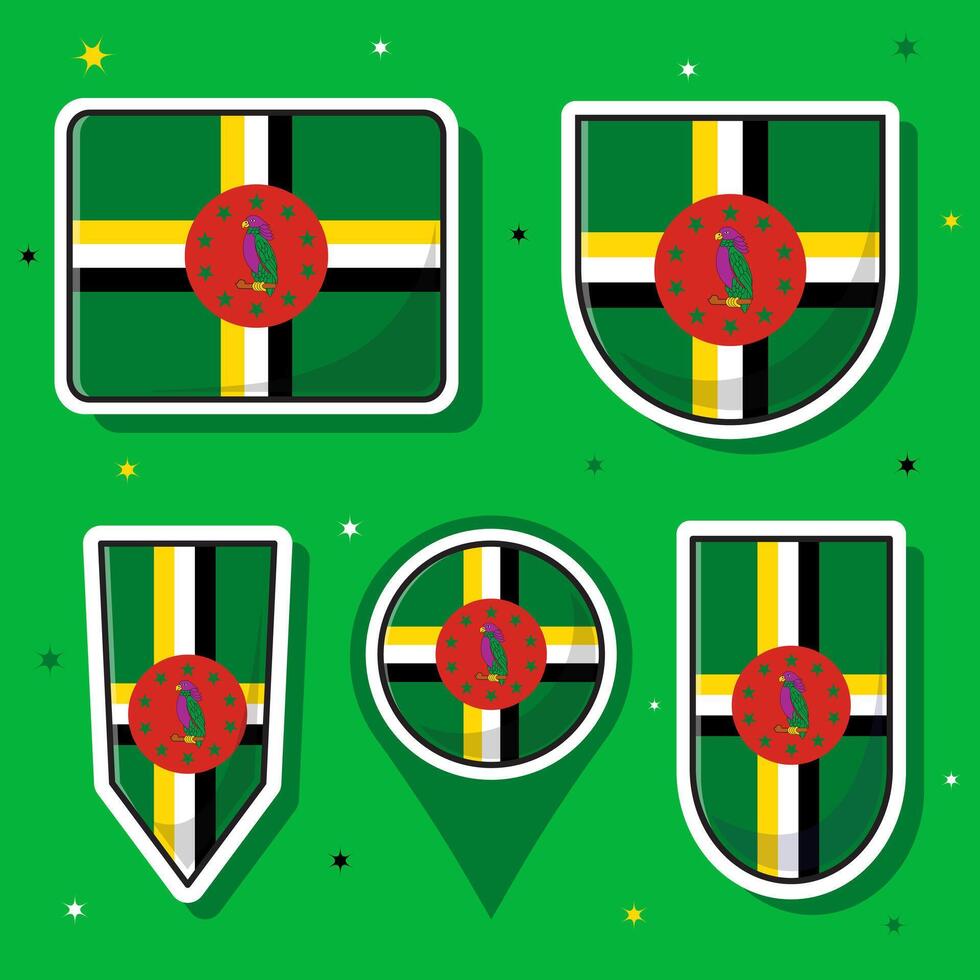 eben Karikatur Vektor Illustration von Dominica National Flagge mit viele Formen Innerhalb