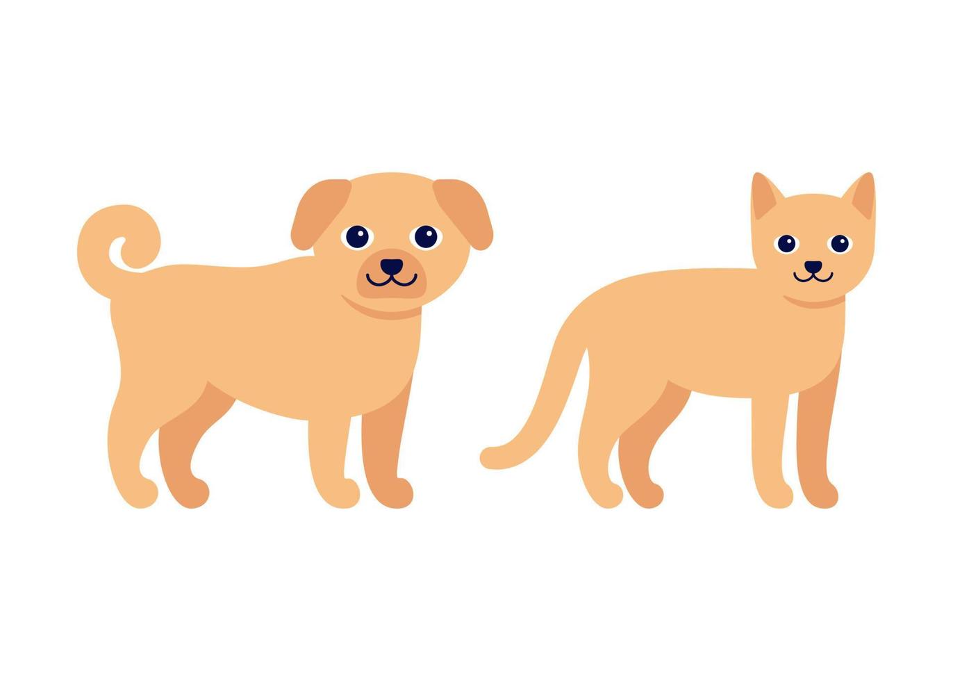 glücklicher Ingwerhund und Katze, stehendes Welpenhaustier. haustier, hundekatzenhaustier. Vektor-Illustration vektor