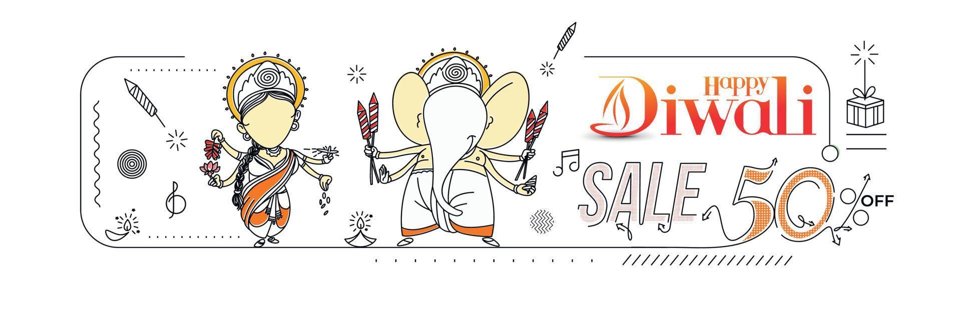 glad diwali försäljning banner affisch, vektor illustration.