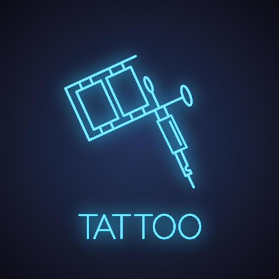 tatuering maskin neonljus ikon. tatueringspistol. glödande tecken. vektor isolerade illustration
