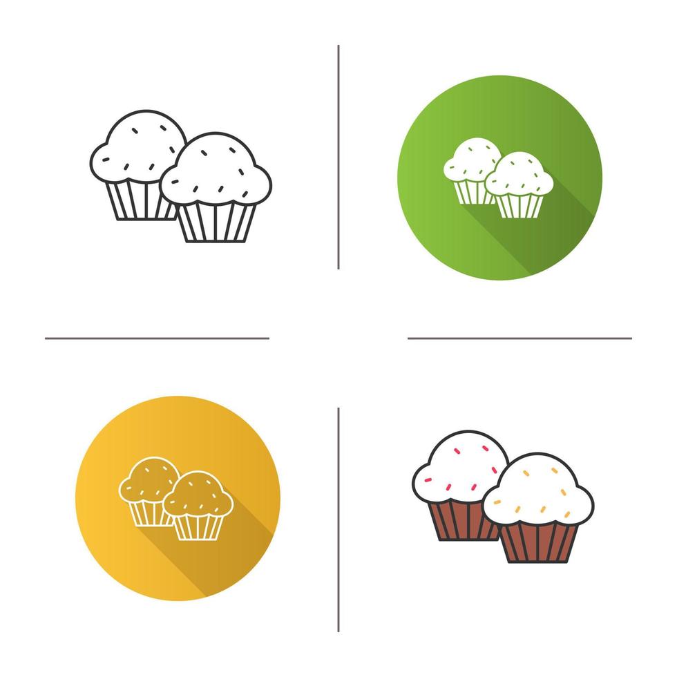 cupcakes ikon. muffins. platt design, linjära och färgstilar. isolerade vektorillustrationer vektor