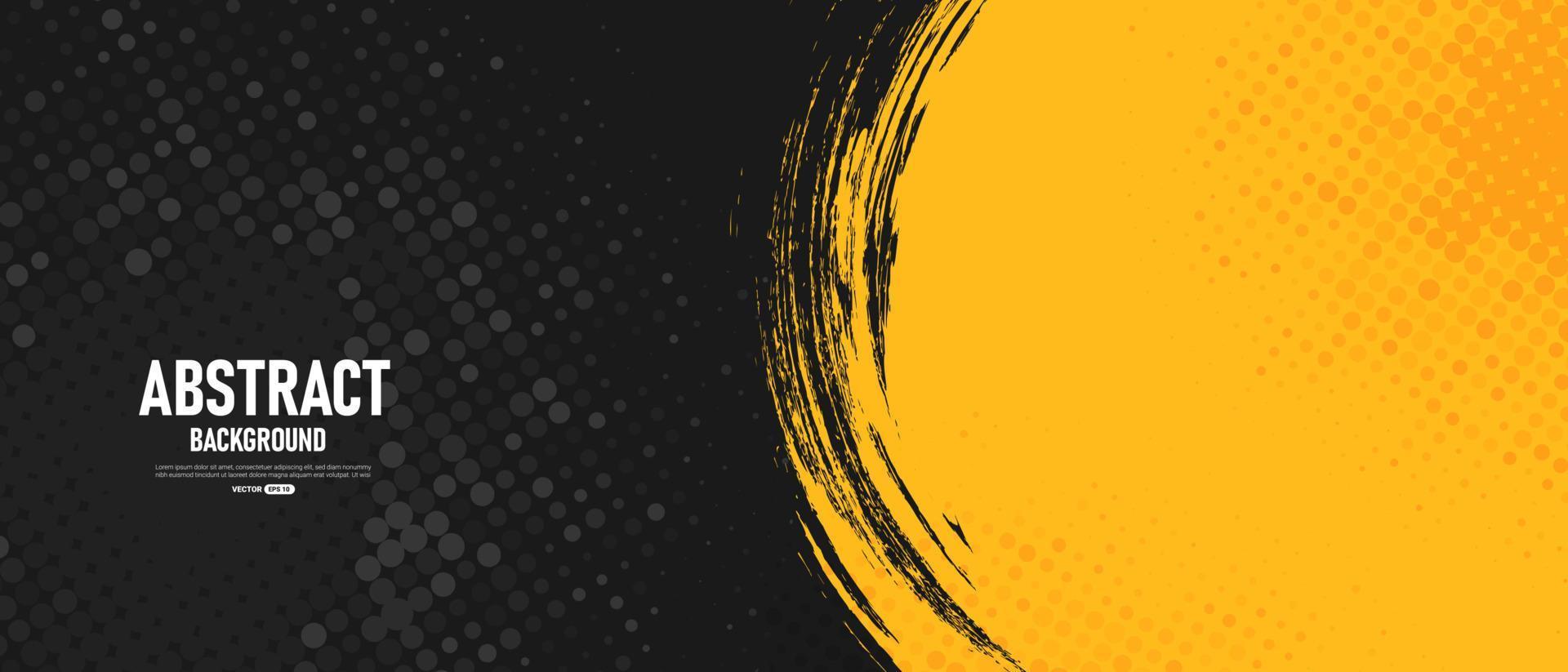 schwarzer und gelber abstrakter Hintergrund mit Pinselstrich und Halbtonstil. vektor