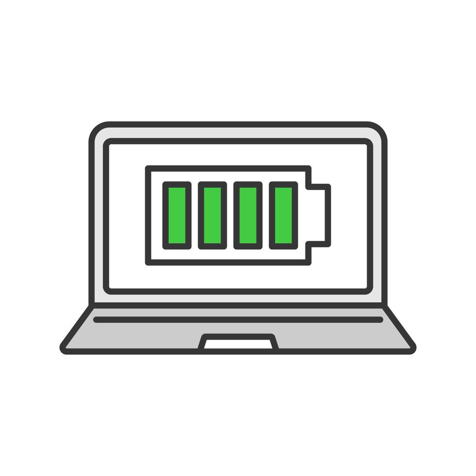 fulladdat laptop batteri färgikon. datorladdningen klar. batterinivåindikator för notebook. isolerade vektor illustration