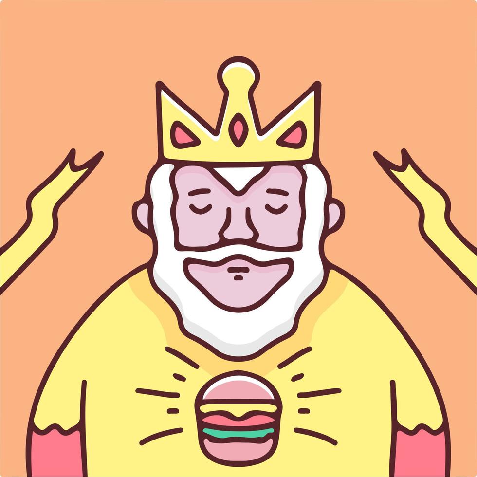 gammal kung med skägg och hamburgare illustration. vektorgrafik för t-shirttryck och andra användningsområden. vektor