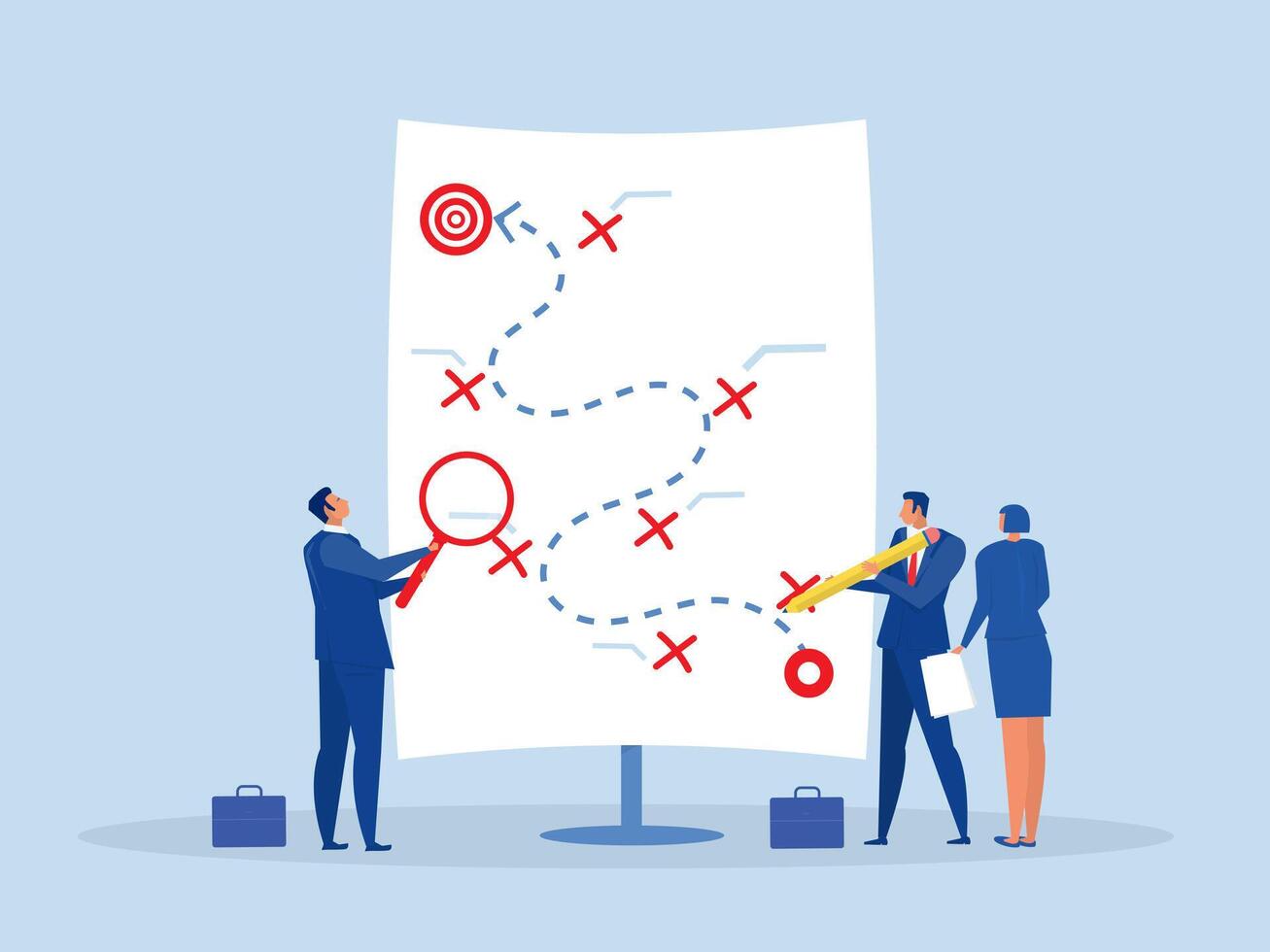 Mannschaft Menschen strategisch Planung, Team Brainstorming oder Wettbewerber Analyse, Geschäft Erfolg Konzept, Plan zu überwinden Schwierigkeit oder Hindernis zu erreichen Tor oder Ziel zum Erfolg Taktik Diagramm.Vektor vektor