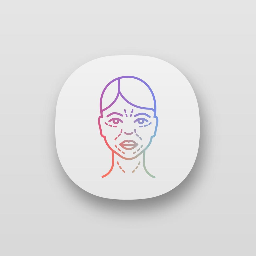 App-Symbol imitieren Falten. ui ux-Benutzeroberfläche. Gesichtshaut nach dreißig. Gesicht altern. Gesichtsmarkierung für kosmetisches Verfahren. Web- oder mobile Anwendung. isolierte Vektorgrafik vektor