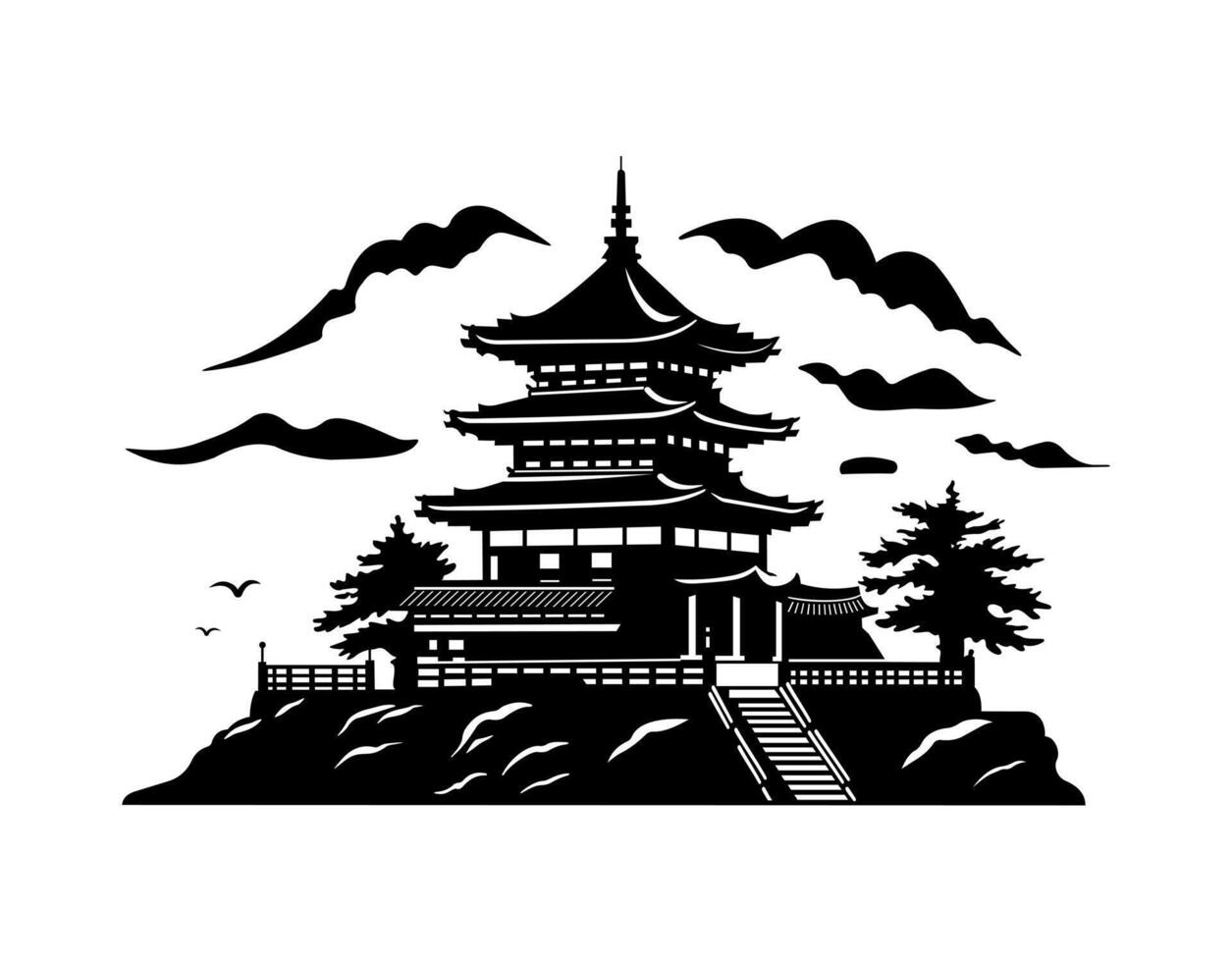 kiyomizu-dera im Japan. Vektor Silhouette Illustration