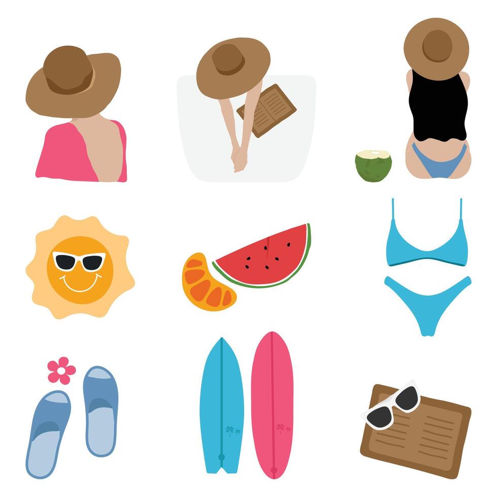 Sommer- Gekritzel Aufkleber, Etiketten, Logos, Stichworte, Zeichen zum Urlaub, Reise und Urlaub. vektor