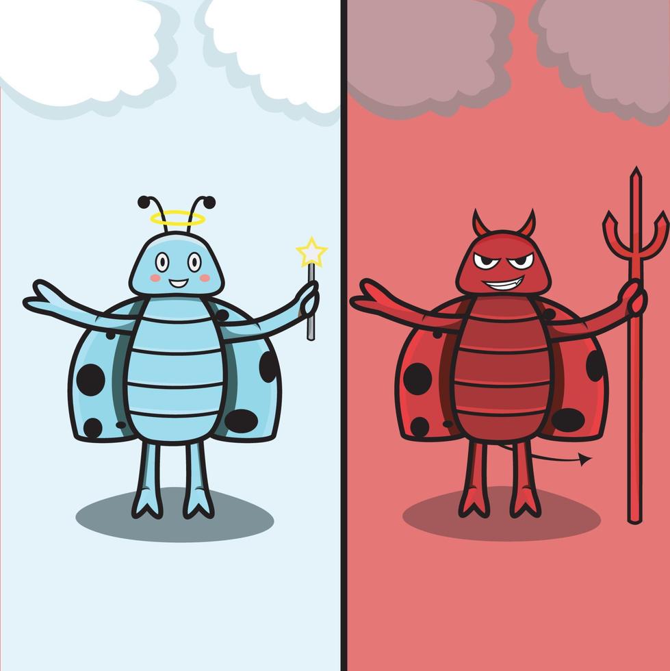 Vektor-Illustration von Käfer-Engel und Teufel-Charakter-Maskottchen vektor
