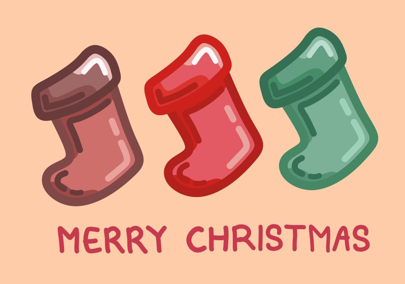 Satz süße hängende Weihnachtssocken mit minimalistischer flacher Farbkarikatur-Vektorillustration vektor