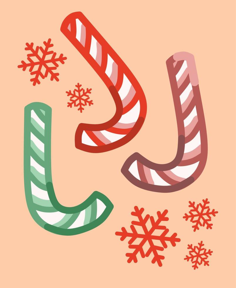 Weihnachtszuckerstange mit verschiedenen Farbkarikatur-Vektorillustration vektor
