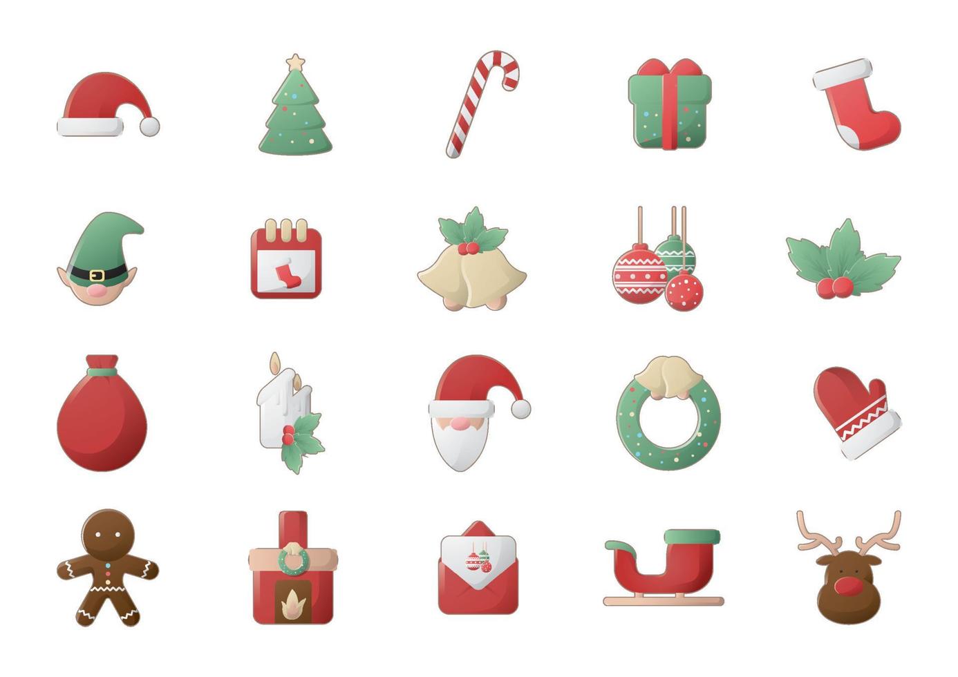 Weihnachten und Neujahr 2022 flaches Farbsymbol mit Schneeflocken, Weihnachtsbaum, Kugeln, Weihnachtsmann, Socke, Geschenk, Getränk und anderem Zeug auf weißem Hintergrund. Vektor-Illustration für Weihnachtsfeiertage. vektor