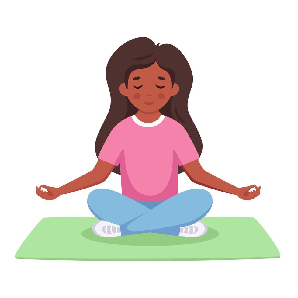 Mädchen, das im Lotussitz meditiert. Yoga und Meditation für Kinder vektor