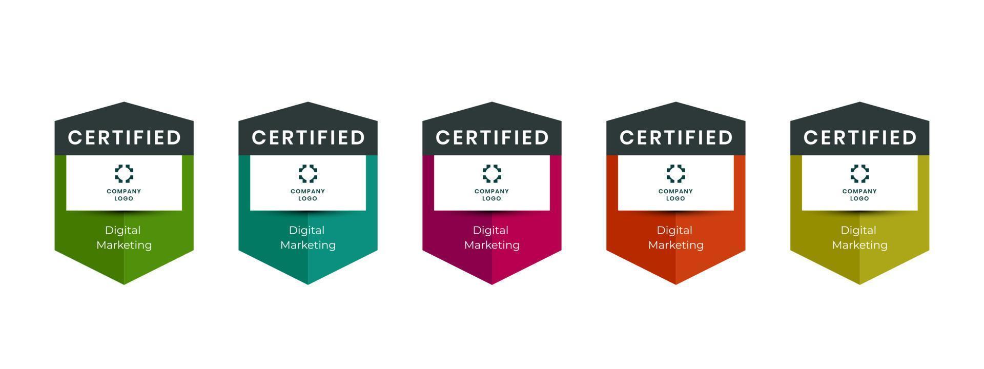 yrkescertifikat tilldelade logotyp badge vektor. digitala certifieringsmärken som delas ut till tekniska yrkesverksamma som framgångsrikt har klarat ett certifieringsprov eller uppnått vektor