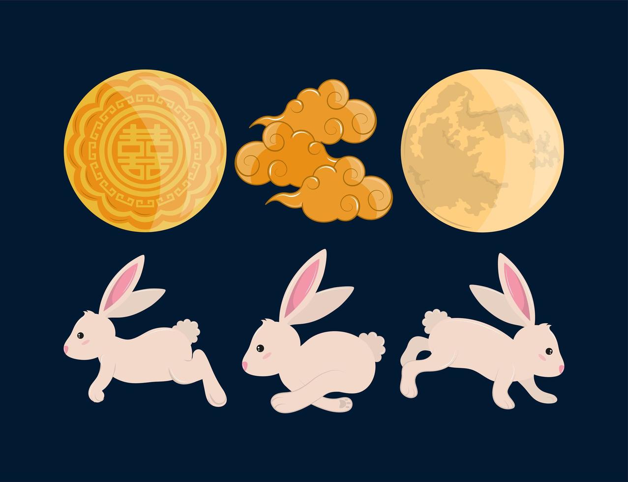 kaniner måne och moln vektor