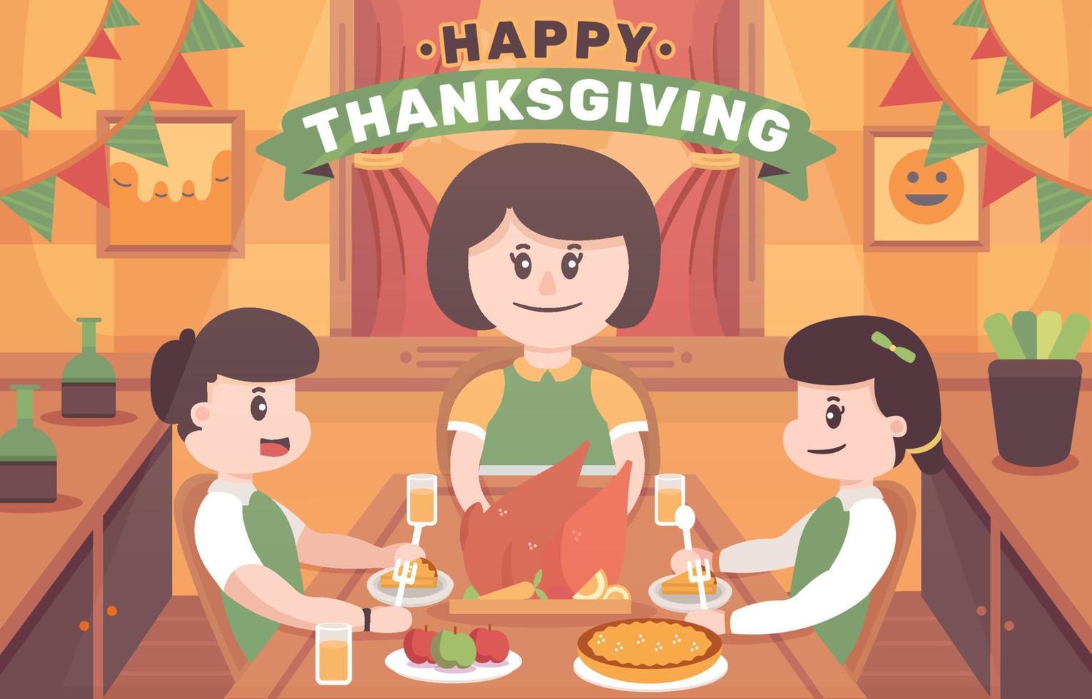 glückliche Familie mit Thanksgiving-Dinner vektor