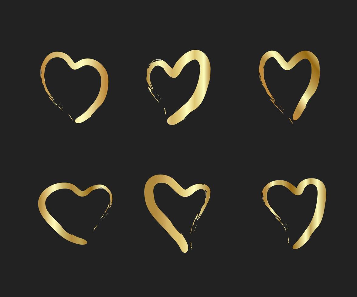 goldene Herzen. handgezeichnete herzbürsten. handbemalte Herzform. Symbol der Liebe Valentinstag Hochzeitskarten. Vektor-Illustration vektor