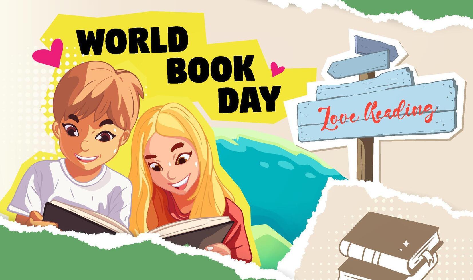 horizontal Collage Illustration von das Welt Buch Tag Feier vektor